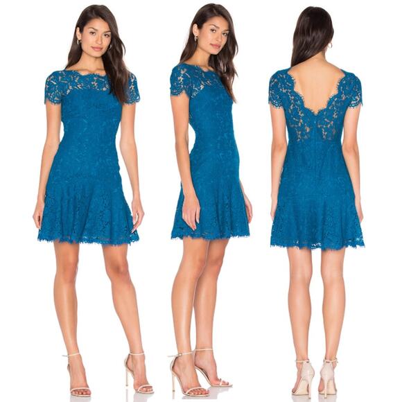 Diane von Furstenberg Fifi Floral Lace Fit & Flare Mini Dress Peacock Women's 4 - Picture 1 of 5